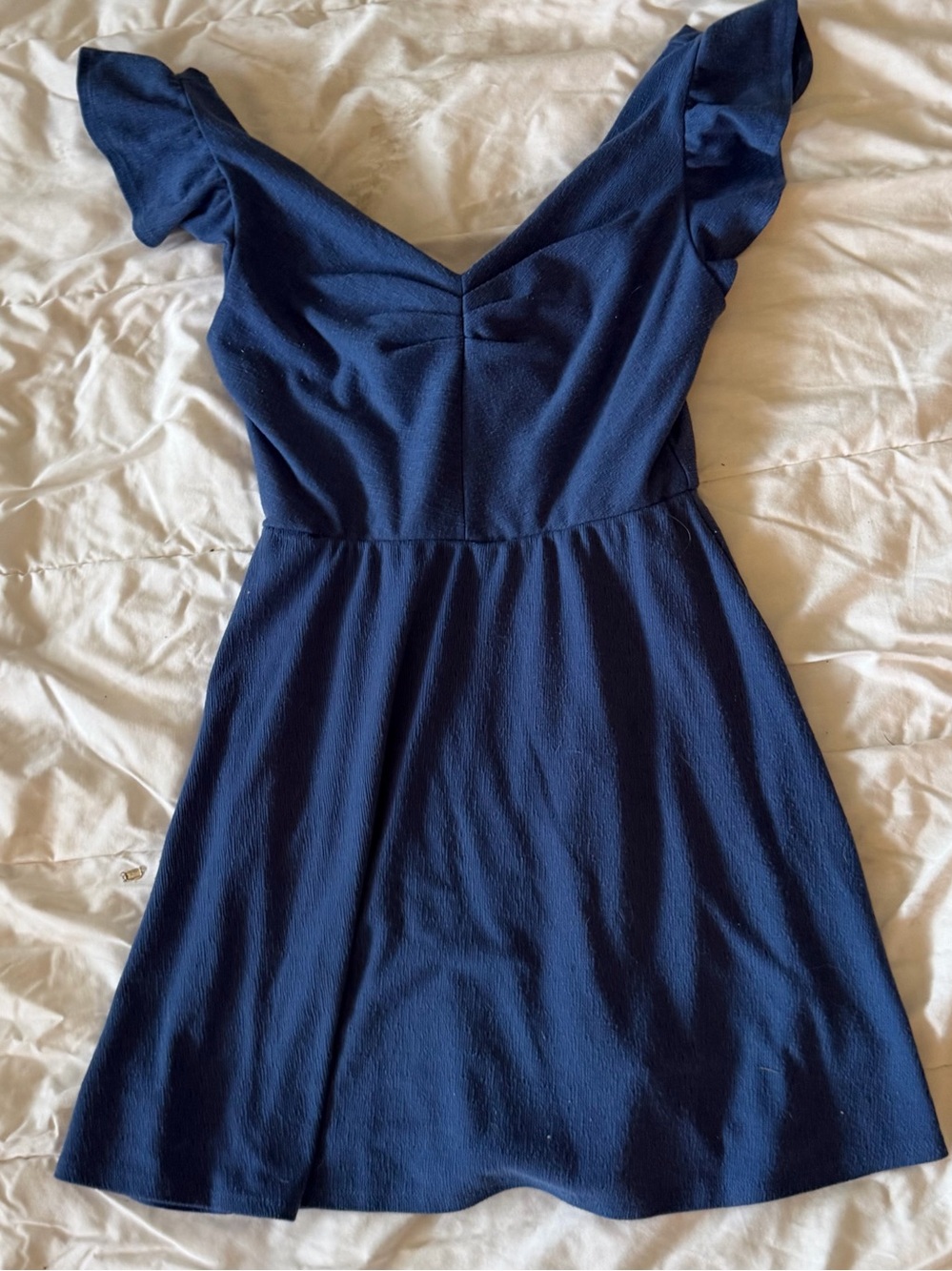 Off-Shoulder Navy Mini Dress with Flutter Sleeves